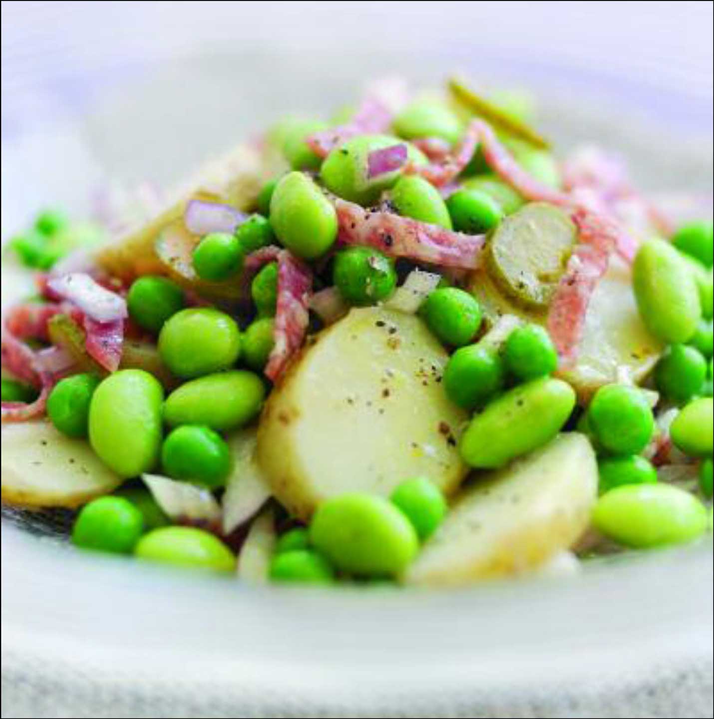 Pea, soya bean and potato salad