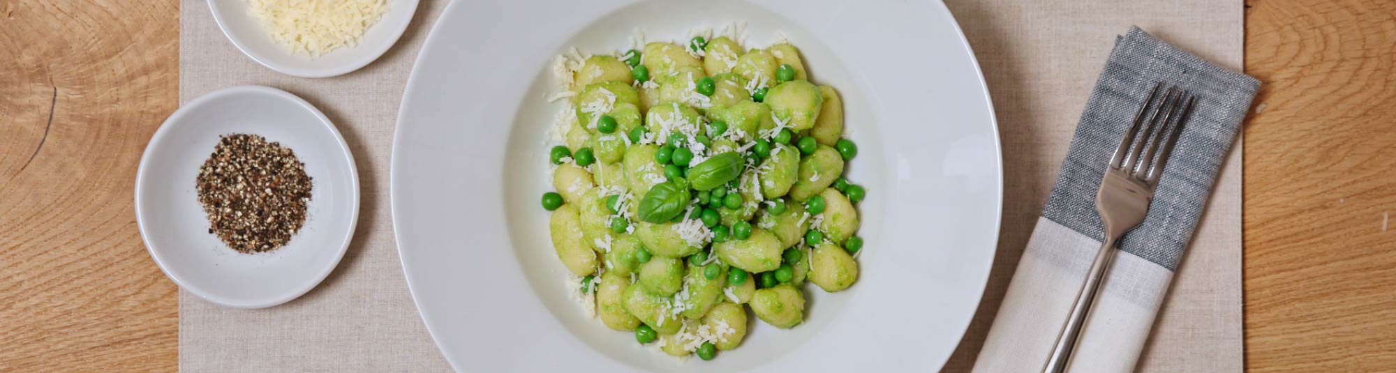 pea basil pesto with gnocchi