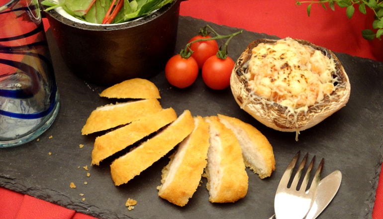Crispy chicken and stuffed mushrooms