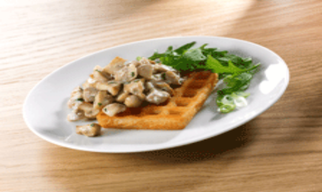 Mushrooms on waffles