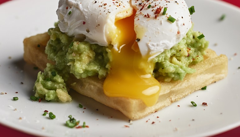 Birds Eye Potato Waffles with avocado and poached egg