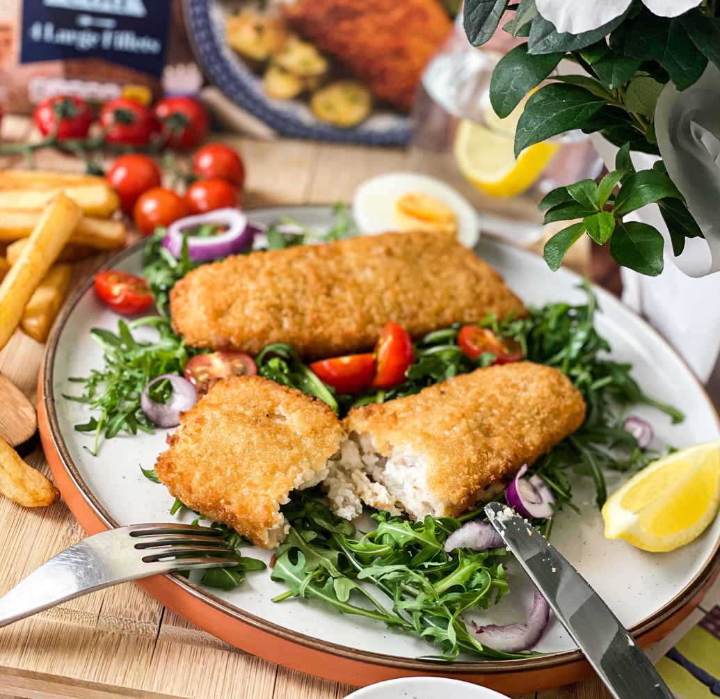 Battered Cod Fish and Salad