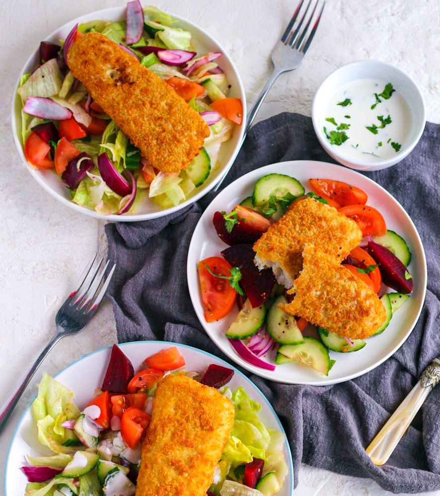 Breaded Cod Fish and Salad