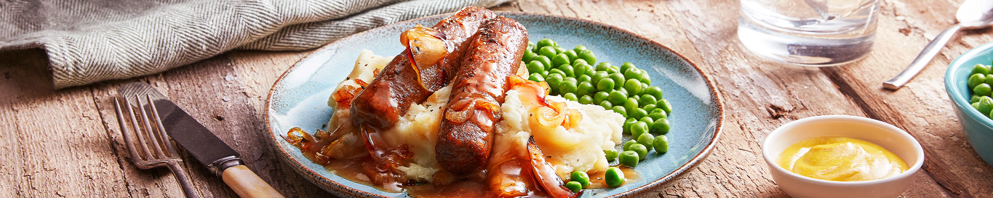 Vegetarian bangers and mash using Birds Eye Green Cuisine Sausages