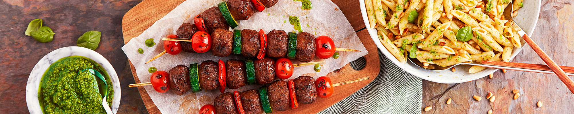 Mediterranean Vegetarian Skewer with Green Cuisine Meat-Free Meatballs