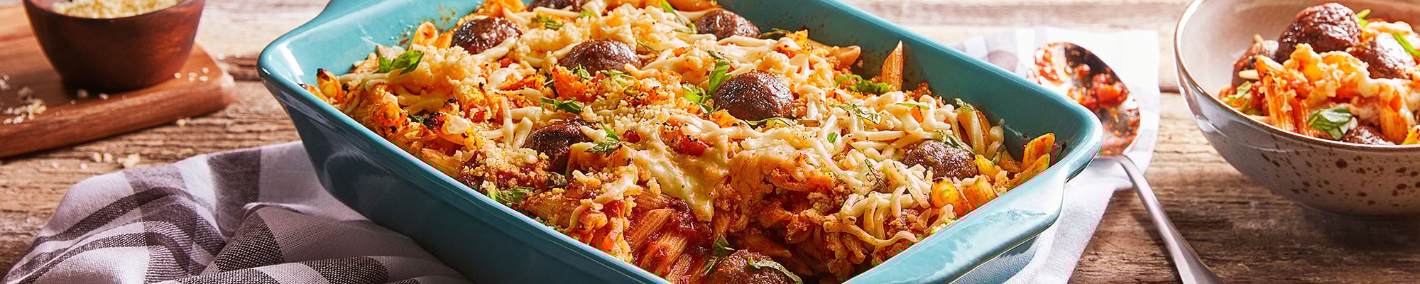 Vegetarian Meatball Pasta Bake