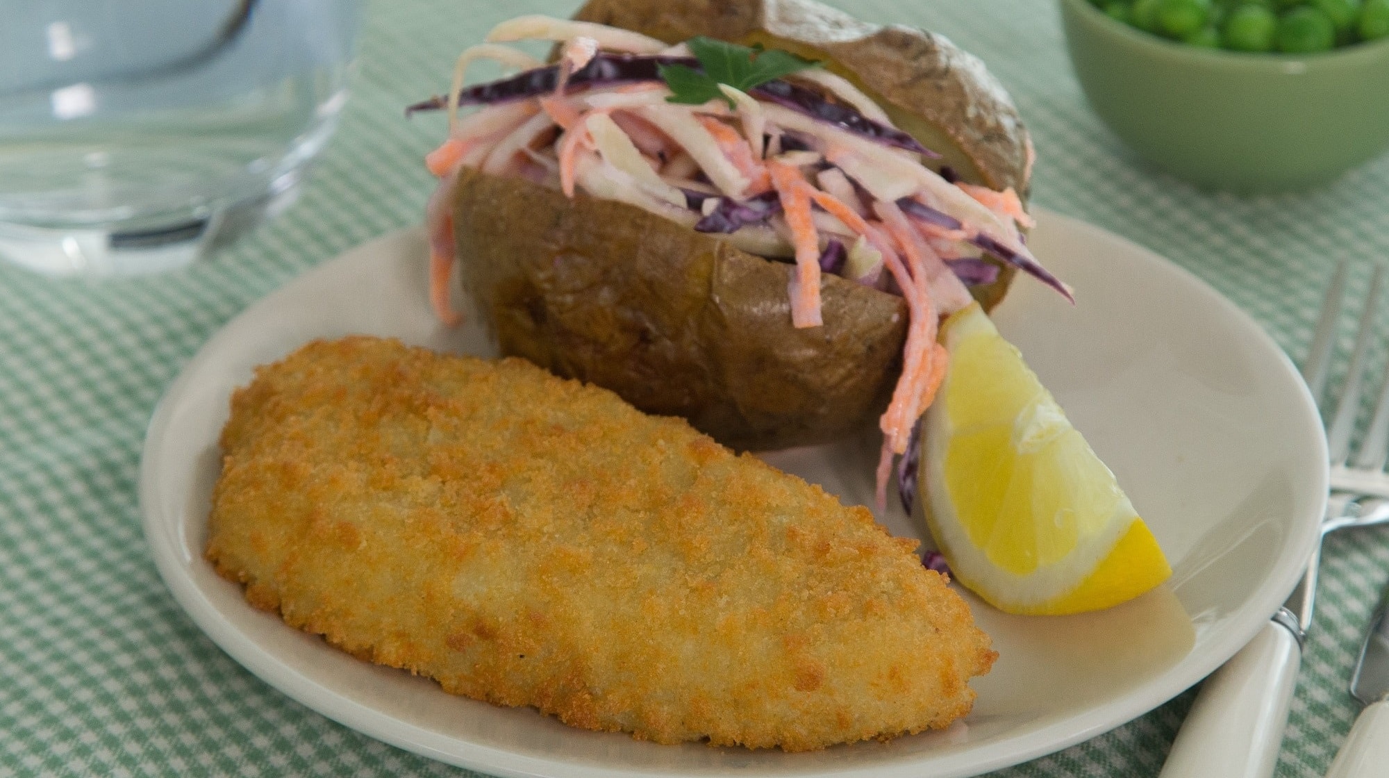 breaded fish-baked-potato-coleslaw