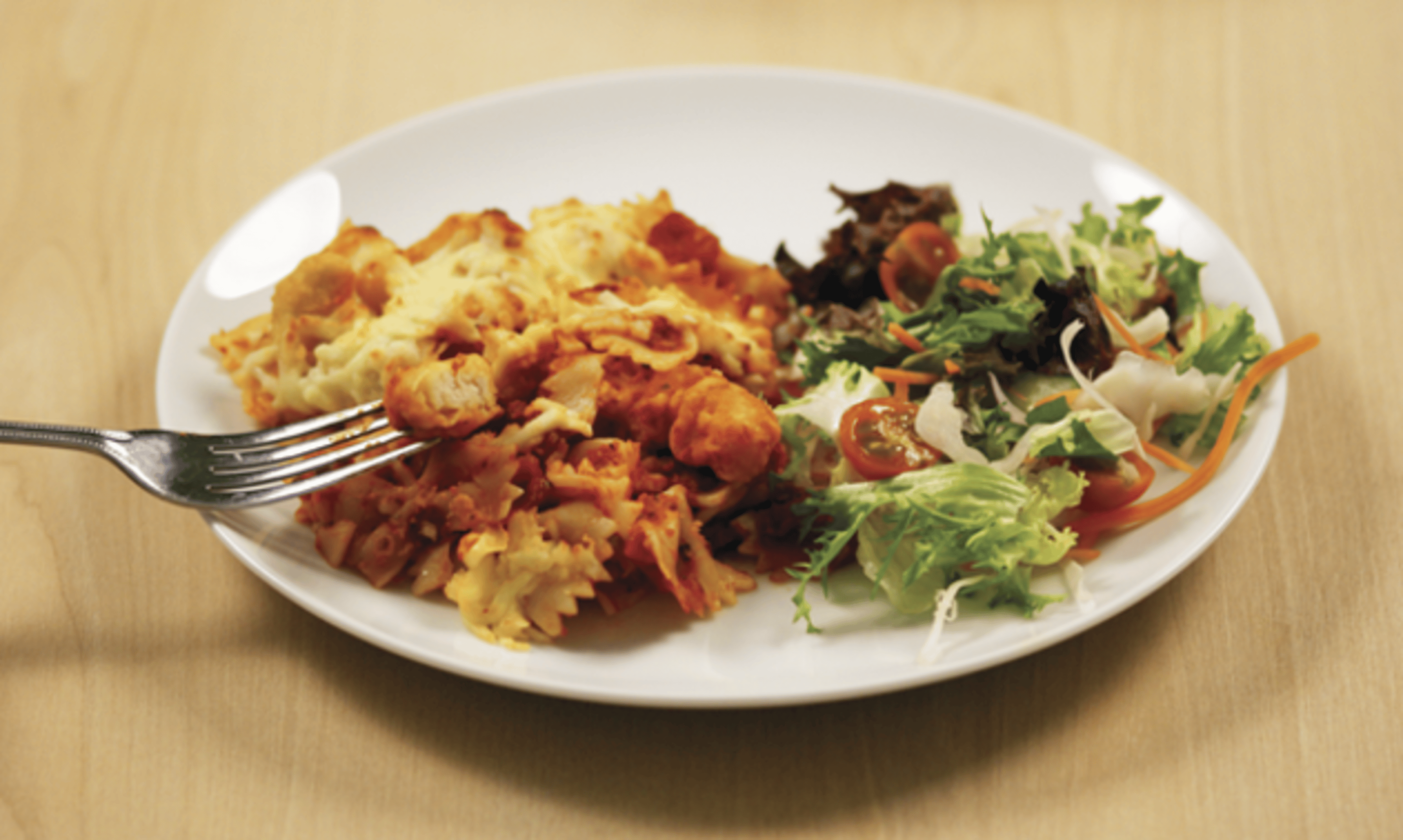 Pasta bake made with chicken dippers